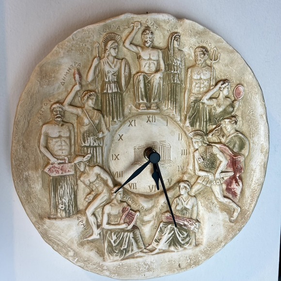 Hand painted  Wall Clock Twelve Greek Roman Olympian Gods Sculpture Cast Stone - Picture 9 of 10